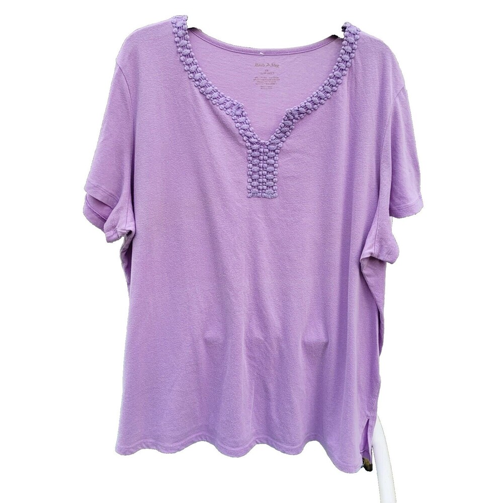 White Stag Women Basic T-Shirt Top Plus Sz 22W-24W Short Sleeve V-Neck Loose